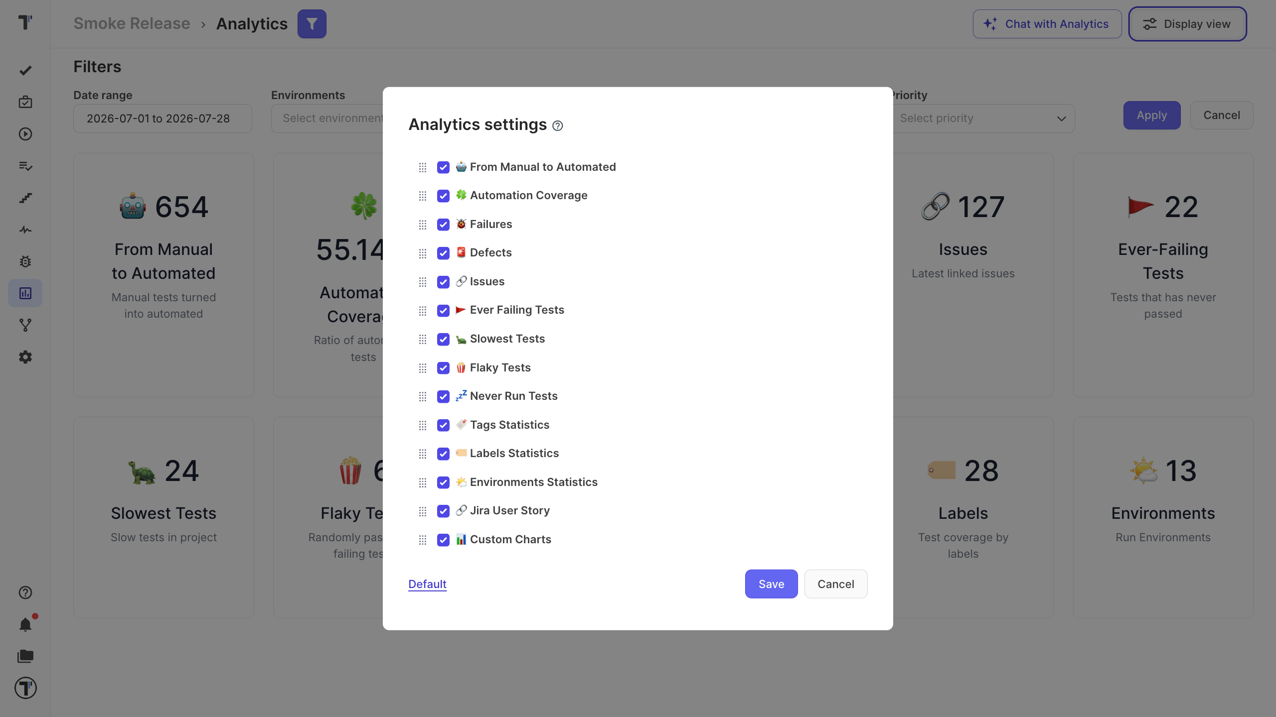 Testomat.io - Analytics board set up